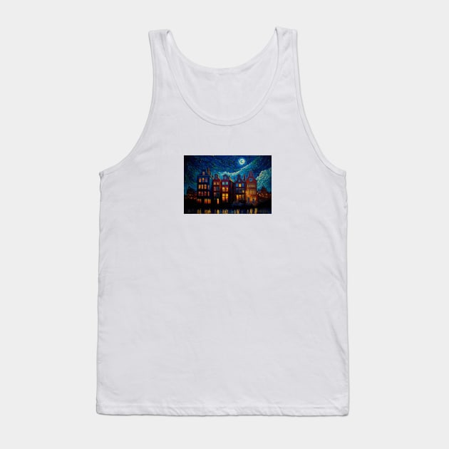 A city at night with a full moon. Tank Top by Artisticwalls